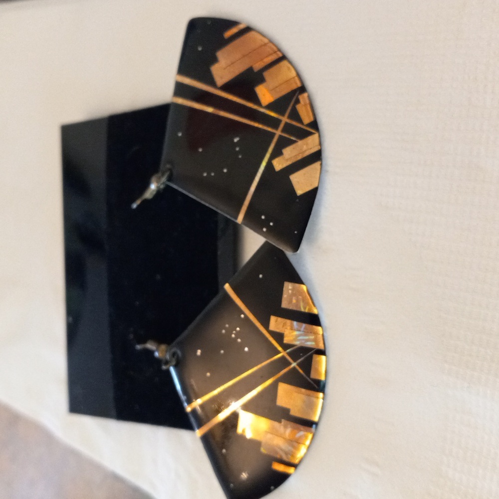 Vintage Earrings.   Cityscape Design.